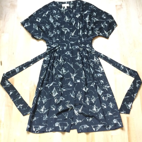 Anthropologie Black Silk Origami Dress Size 2